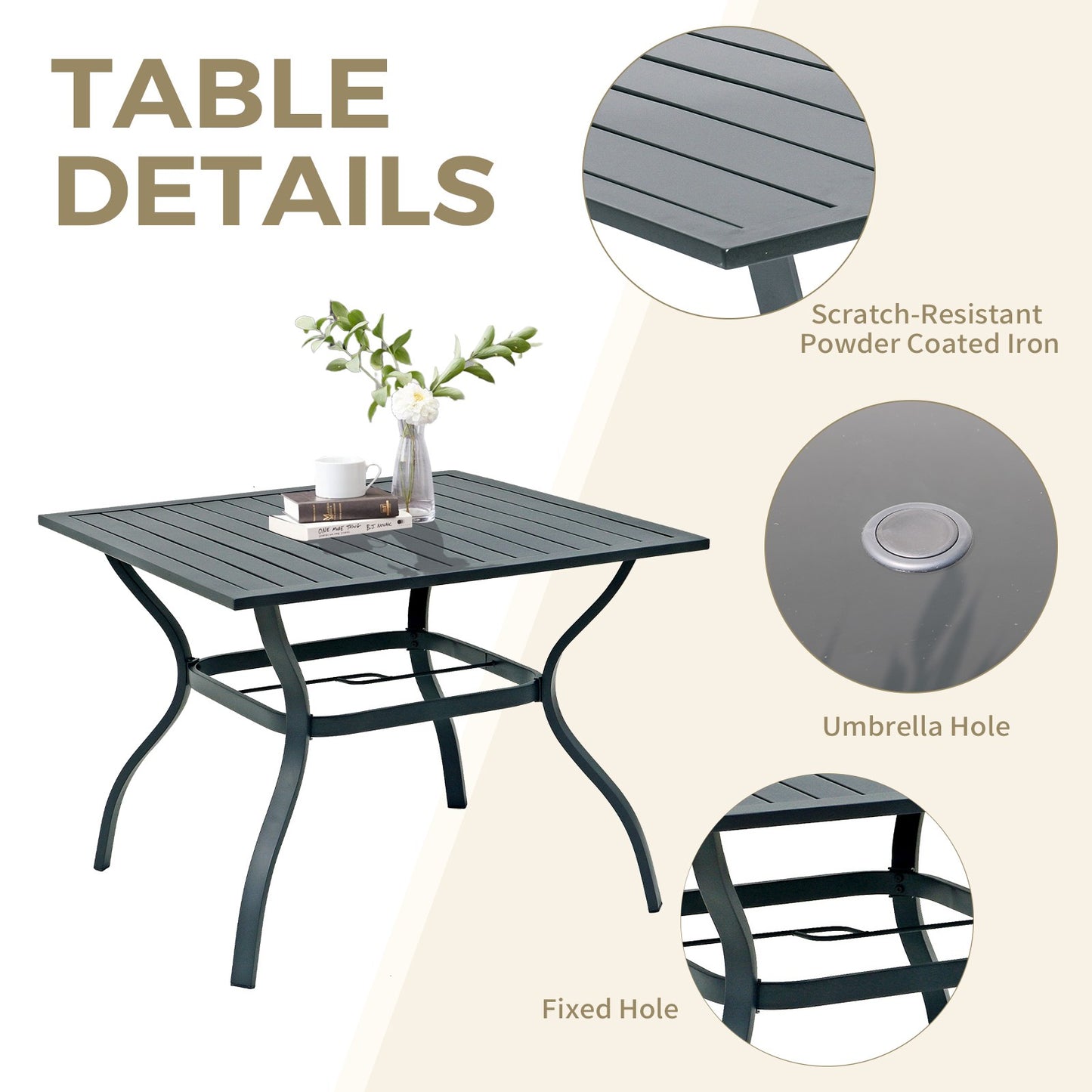 5Pcs Outdoor Dining Set Patiotable and Chairs PE Rattan Outdoor Patio Furniture