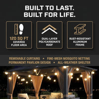 12'X10' Hardtop Gazebo, Aluminum Permanent Pavilion with Polycarbonate Double Roof, Removable Curtains & Mosquito Netting for Patio, Garden, Lawn, Upgrade Your Outdoors (Brown, 12'X10') — Results & Stats