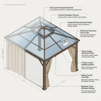 12'X10' Hardtop Gazebo, Aluminum Permanent Pavilion with Polycarbonate Double Roof, Removable Curtains & Mosquito Netting for Patio, Garden, Lawn, Upgrade Your Outdoors (Brown, 12'X10') — How It Works