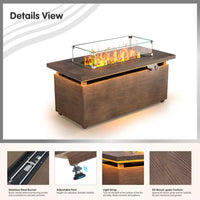 51 In. Retangular Fire Pit Table with Metal Table Top Outdoor Fire Pit Table in Brown Wood Grain