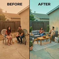 4-Piece Wicker Patio Conversation Set with Cushion, Outdoor Patio Furniture Set with Wood Table Top-Grey Cushions — Before & After