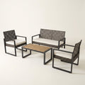 Patio Conversation Set Designed for Outdoor Entertaining, Acacia Wood Table, Wicker Seating, Grey Cushions