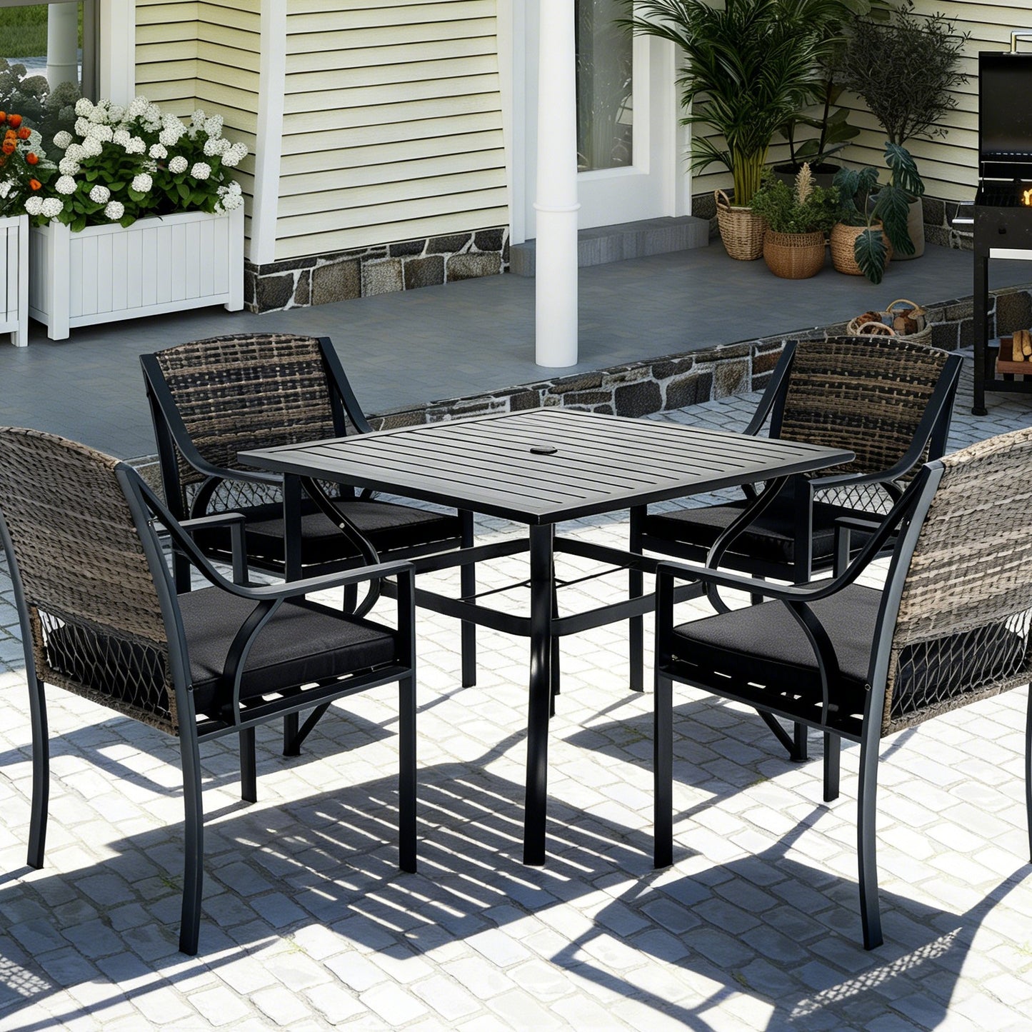 5Pcs Outdoor Dining Set Patiotable and Chairs PE Rattan Outdoor Patio Furniture