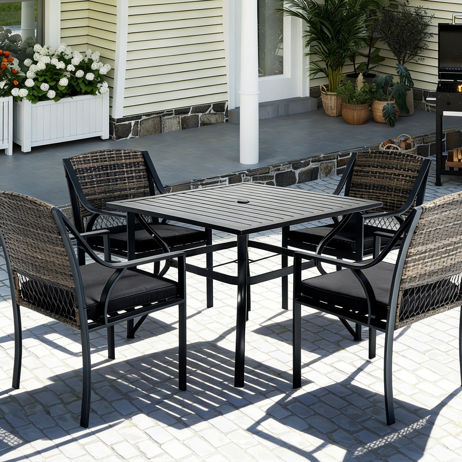 5Pcs Outdoor Dining Set Patiotable and Chairs PE Rattan Outdoor Patio Furniture