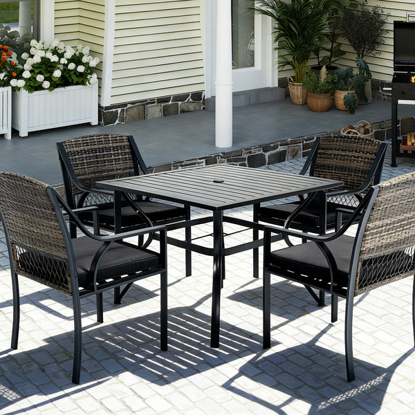 5Pcs Outdoor Dining Set Patiotable and Chairs PE Rattan Outdoor Patio Furniture