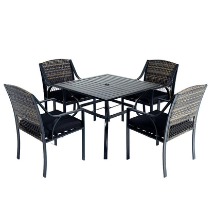 5Pcs Outdoor Dining Set Patiotable and Chairs PE Rattan Outdoor Patio Furniture
