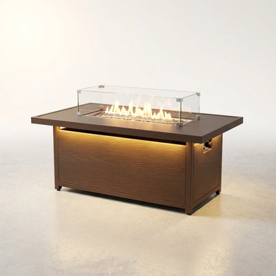 Rectangular Fire Pit Table Built for Outdoor Entertaining, Metal Top, CSA Certified, LED Lighting, 51 Inches