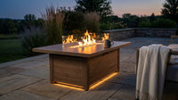 51 In. Retangular Fire Pit Table with Metal Table Top Outdoor Fire Pit Table in Brown Wood Grain — Lifestyle