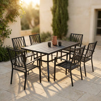 7-Piece Black Iron Outdoor Dining Set — Studio Shot