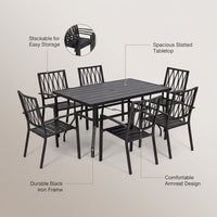 7-Piece Black Iron Outdoor Dining Set — infographic