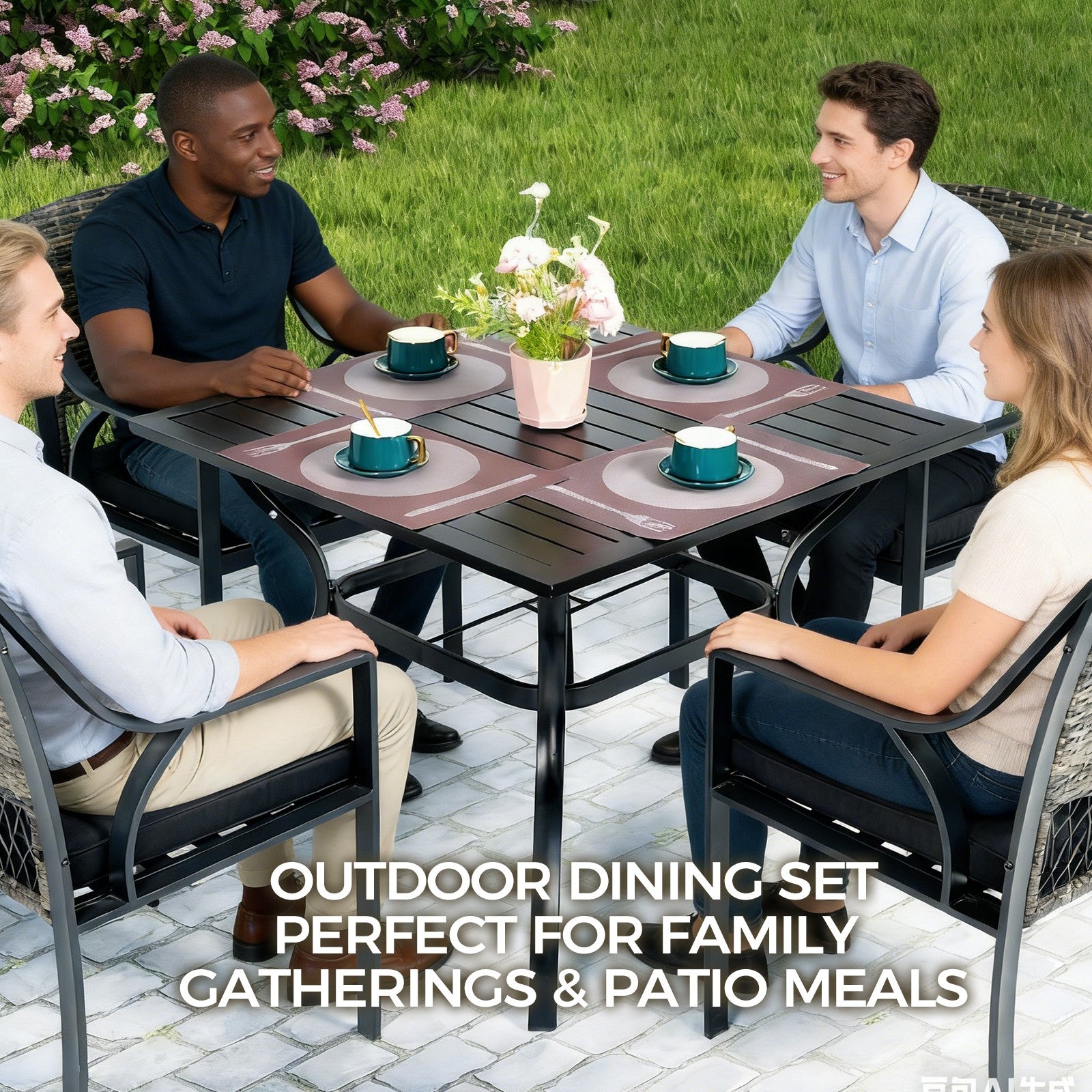 5Pcs Outdoor Dining Set Patiotable and Chairs PE Rattan Outdoor Patio Furniture