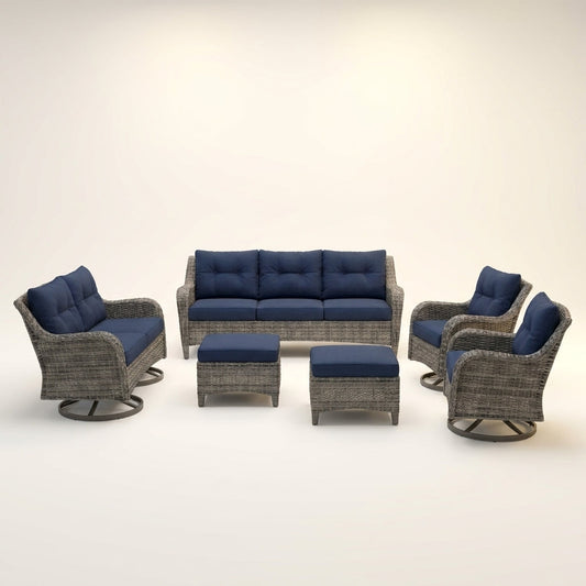 Outdoor Patio Conversation Set Built for Year-Round Comfort, 6-Piece Set, Steel Frame, High-Density Cushions — Studio Shot