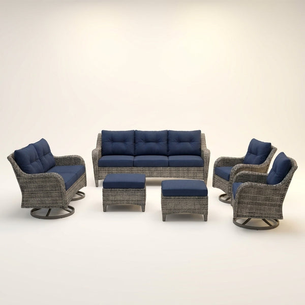 Outdoor Patio Conversation Set Built for Year-Round Comfort, 6-Piece Set, Steel Frame, High-Density Cushions — Studio Shot