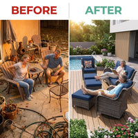 Patio Furniture Set 6-Piece Outdoor Patio Conversation Set with Blue Cushions Lawn Furniture — Before & After