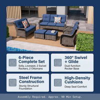 Patio Furniture Set 6-Piece Outdoor Patio Conversation Set with Blue Cushions Lawn Furniture — Results & Stats