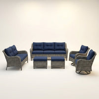 Patio Furniture Set 6-Piece Outdoor Patio Conversation Set with Blue Cushions Lawn Furniture — Studio Shot