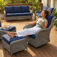 Patio Furniture Set 6-Piece Outdoor Patio Conversation Set with Blue Cushions Lawn Furniture — Lifestyle