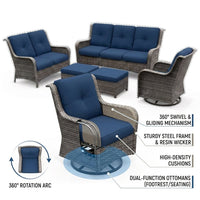 Patio Furniture Set 6-Piece Outdoor Patio Conversation Set with Blue Cushions Lawn Furniture — How It Works