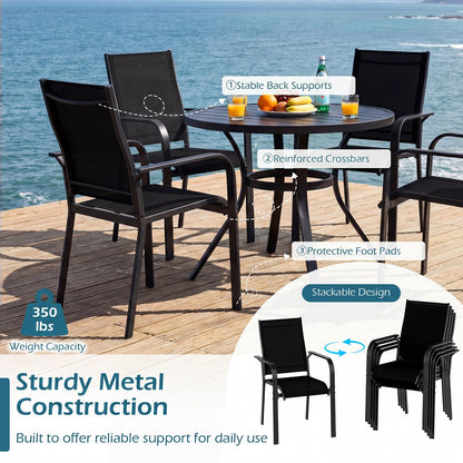 Patio Dining Chairs Set of 2/4/6 Stackable Outdoor Armchairs with Metal Frame