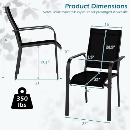 Patio Dining Chairs Set of 2/4/6 Stackable Outdoor Armchairs with Metal Frame