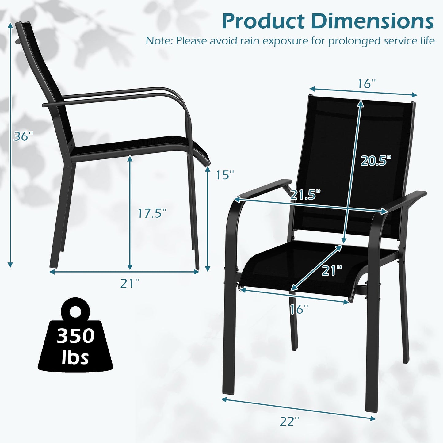 Patio Dining Chairs Set of 2/4/6 Stackable Outdoor Armchairs with Metal Frame