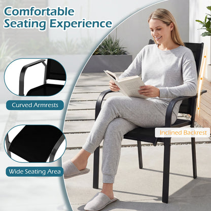 Patio Dining Chairs Set of 2/4/6 Stackable Outdoor Armchairs with Metal Frame