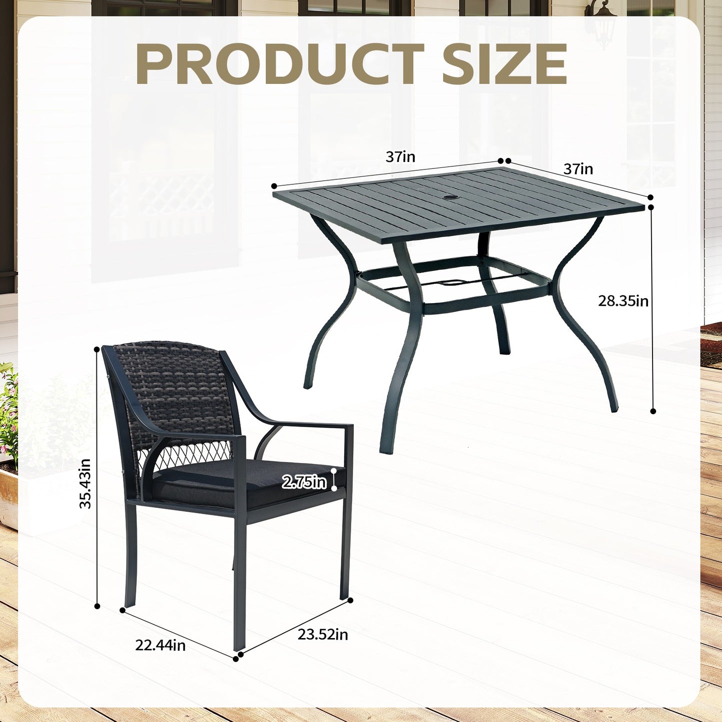 5Pcs Outdoor Dining Set Patiotable and Chairs PE Rattan Outdoor Patio Furniture